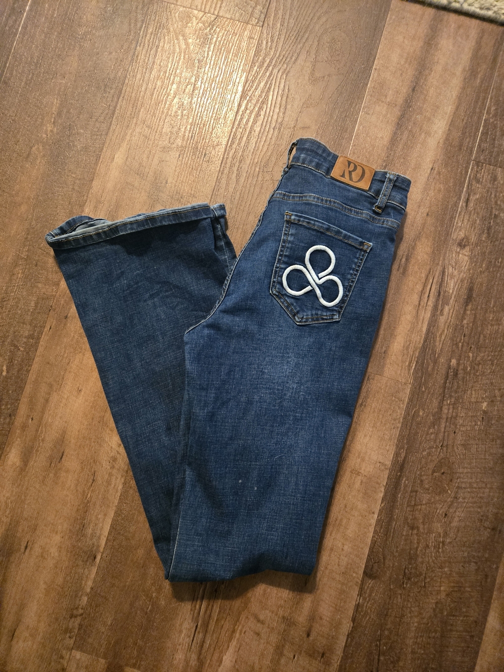 Women's Dark Blue Boot Cut Jeans with Embroidered Pocket - Logo